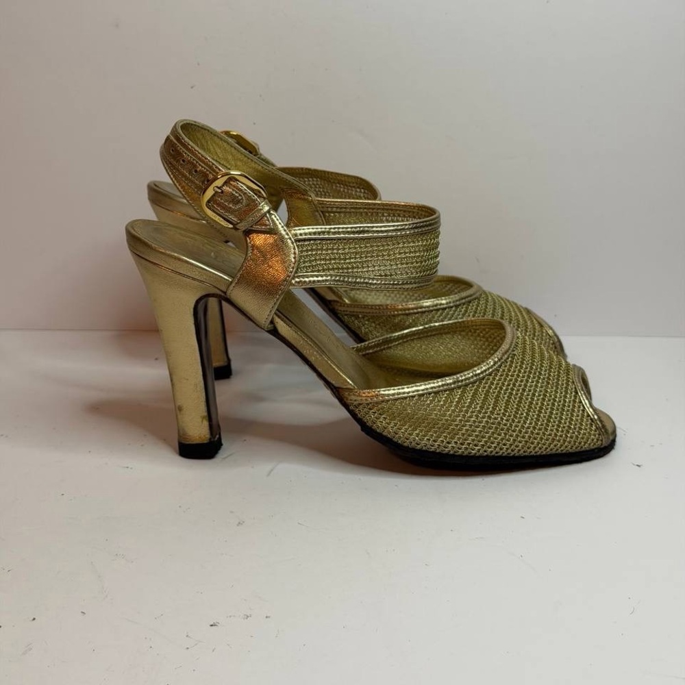 Vintage Louis Vuitton Gold Mesh Slingback Sandals Heels Size 35.5